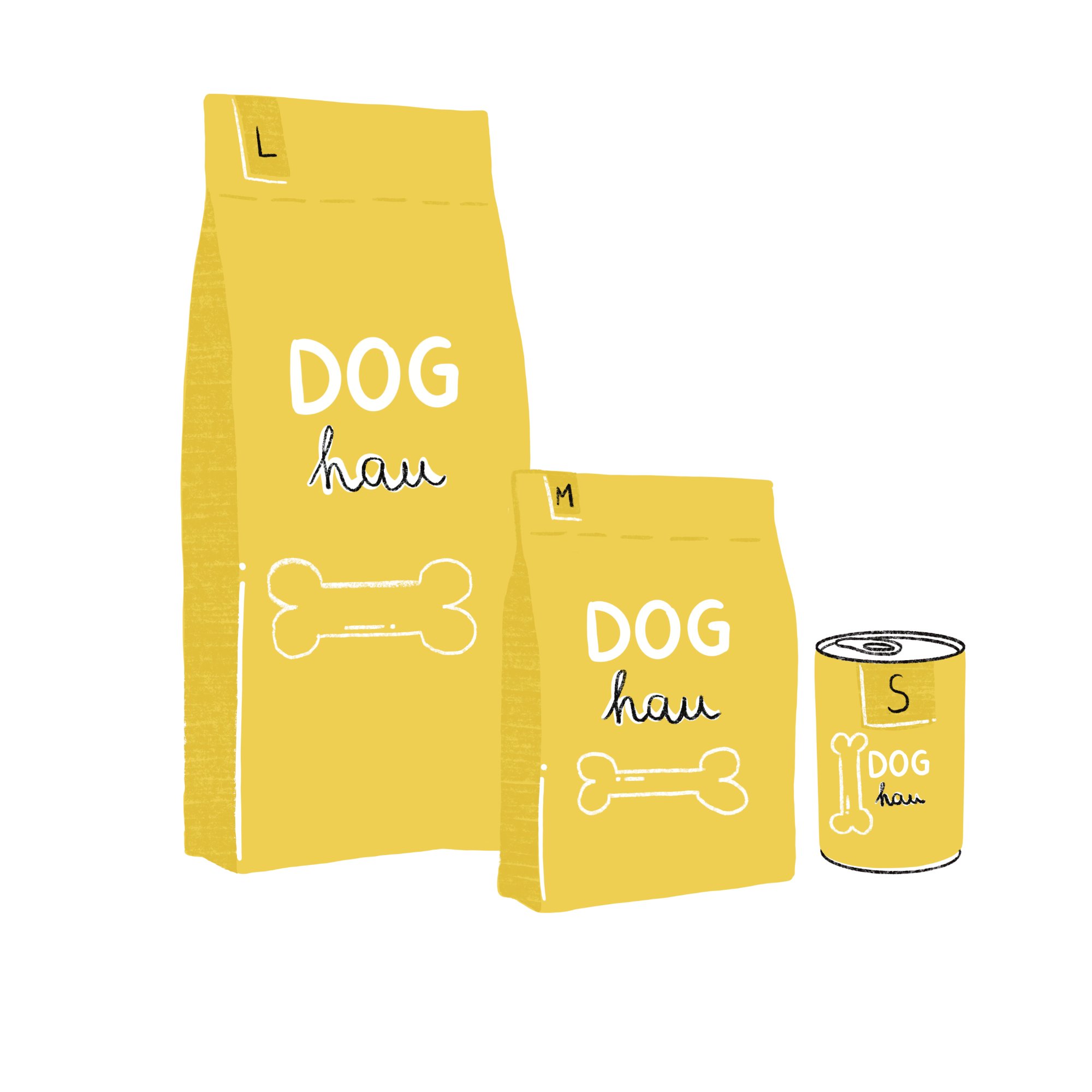 Duże worki i puszka karmy